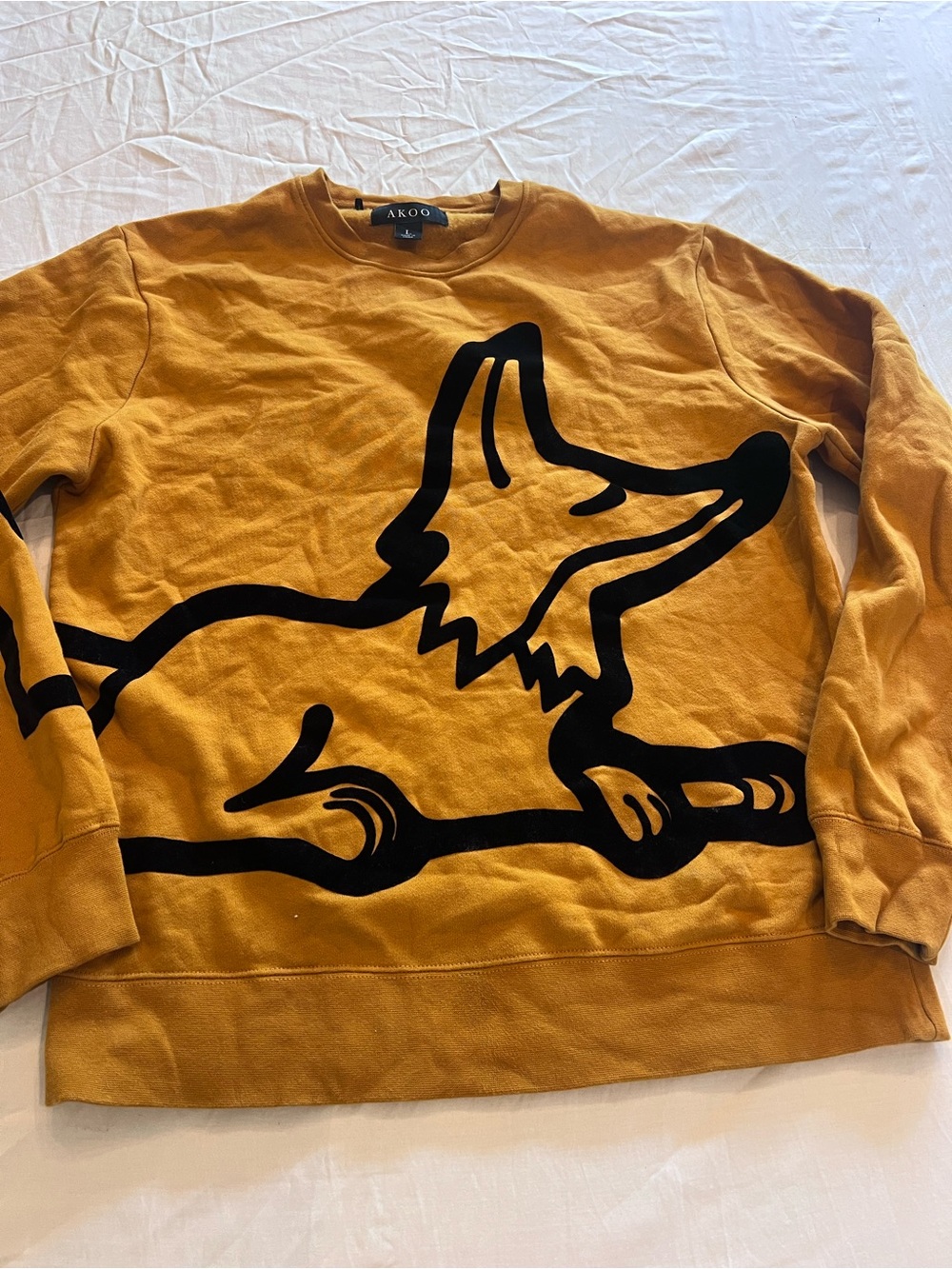 AKOO Men’s Yellow Fleece Crewneck Pullover Sweatshirt Graphic Logo Size L